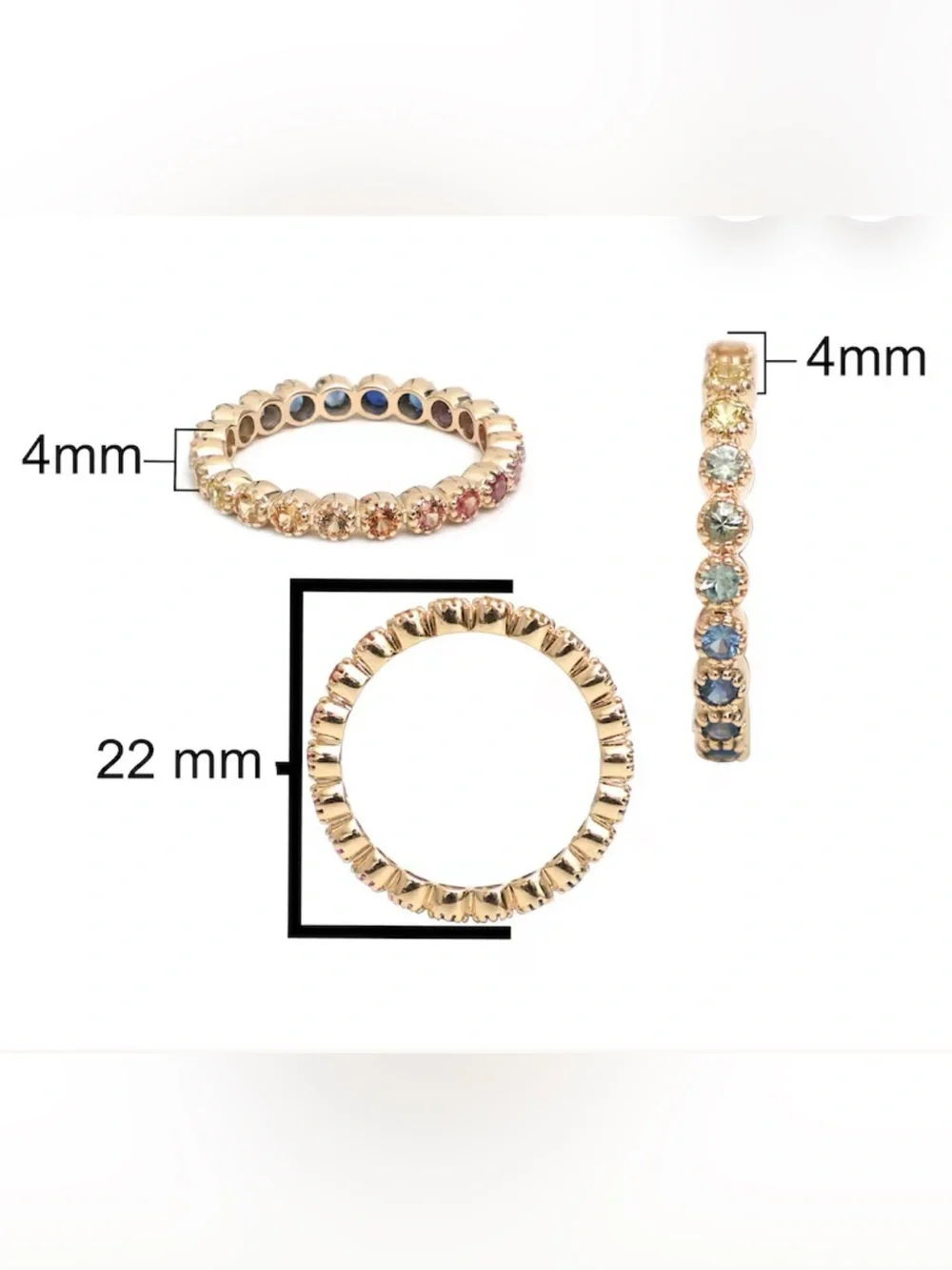 Gold Multicolor Gemstone Eternity Ring NEW